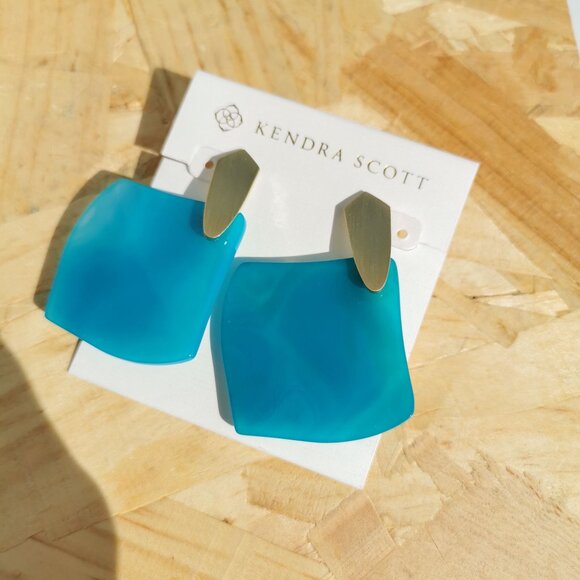 NEW | Kendra Scott Astoria Gold Teal Agate Earrings - Picture 2 of 4